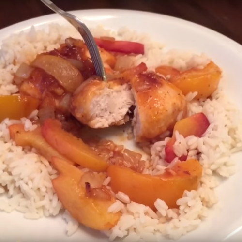 Alaga Peachy Chicken Plated on Rice